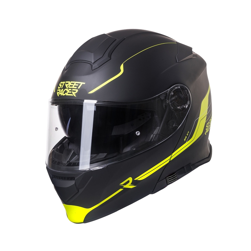 Odklopna motoristična čelada Street Racer SR V1 črno-fluo rumena - razred II