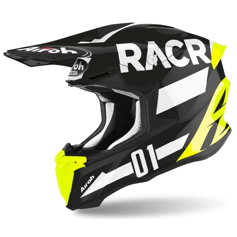 Motokros čelada Airoh Twist Racr črno-bela-fluo rumena razprodaja