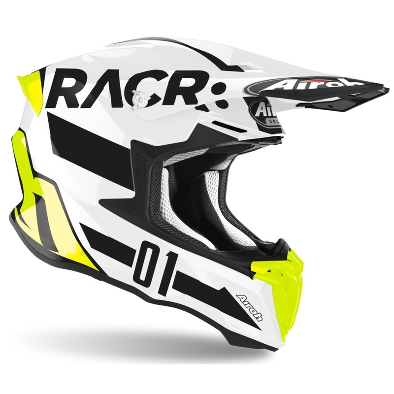 Motokros čelada Airoh Twist Racr črno-bela-fluo rumena razprodaja