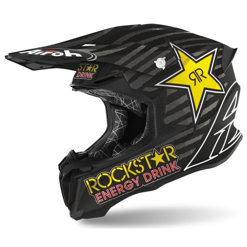 Motokros čelada Airoh Twist Rockstar 2021 črno-bela-rumena razprodaja