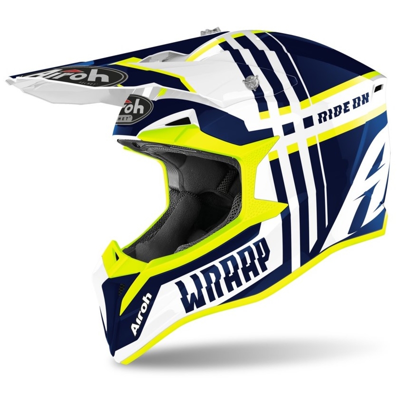 Motokros čelada Airoh Wraap Broken blue-white-fluo yellow
