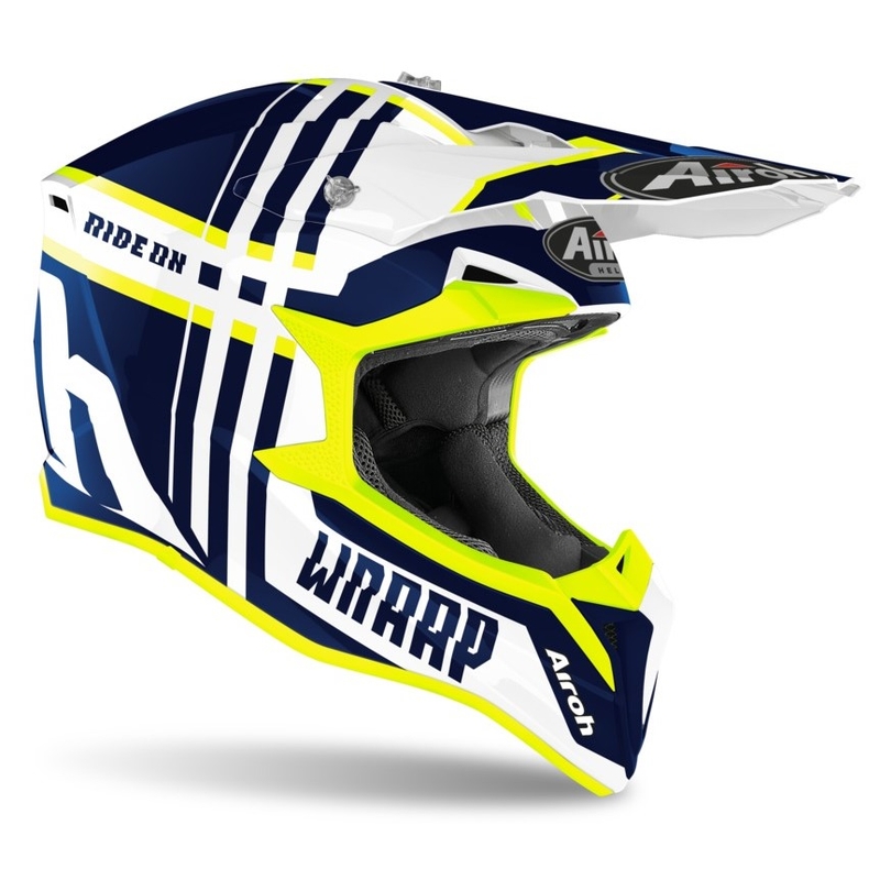 Motokros čelada Airoh Wraap Broken blue-white-fluo yellow
