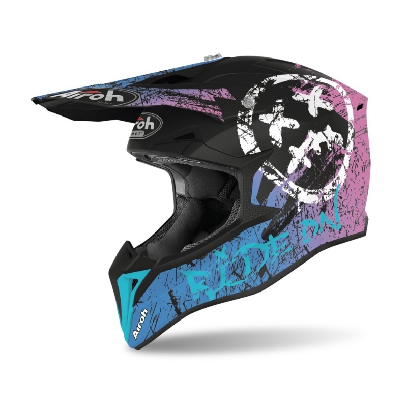 Motokros čelada Airoh Wraap Smile modro-vijolična