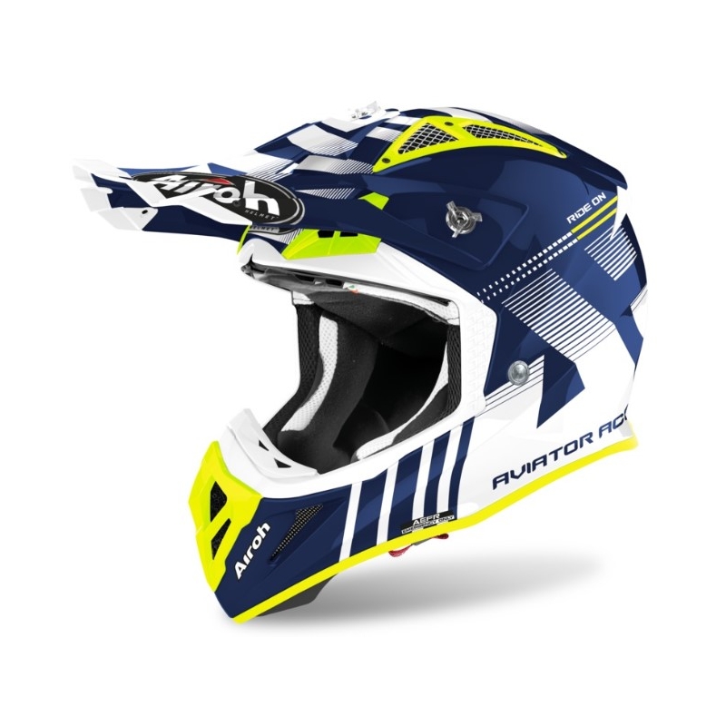 Motokros čelada Airoh Aviator Ace Nemesi belo-modro-fluo rumena