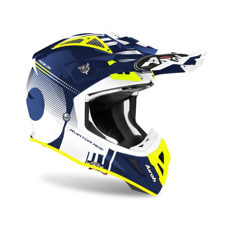 Motokros čelada Airoh Aviator Ace Nemesi belo-modro-fluo rumena