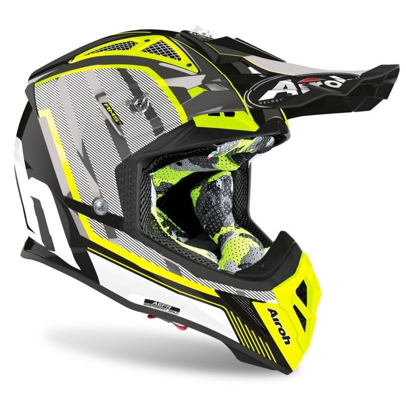Motokros čelada Airoh Aviator Glow 2.3 AMS2 rumeno-črno-siva