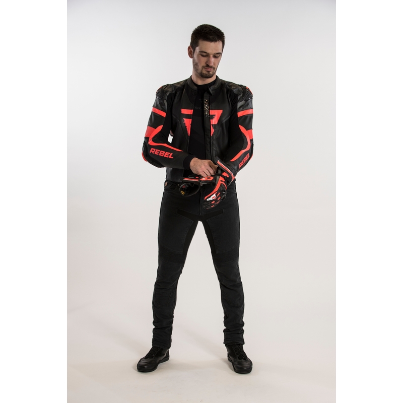 Rebelhorn Rebel črno-fluo rdeča motoristična jakna razprodaja