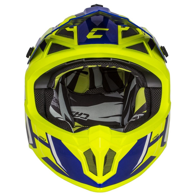 Motokros čelada Cassida Cross Pro II Contra fluo rumeno-modro-bela
