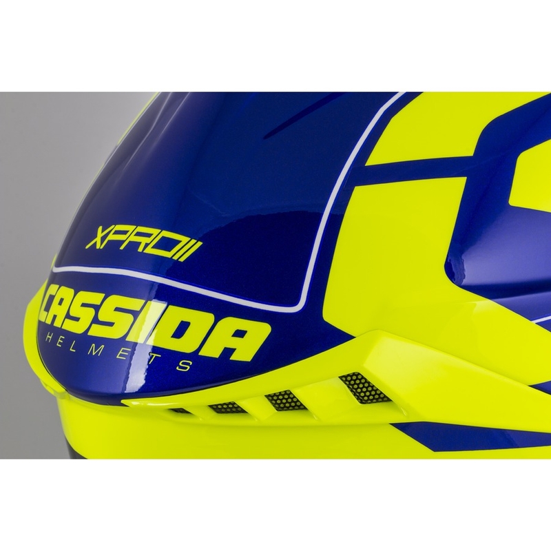 Motokros čelada Cassida Cross Pro II Contra fluo rumeno-modro-bela
