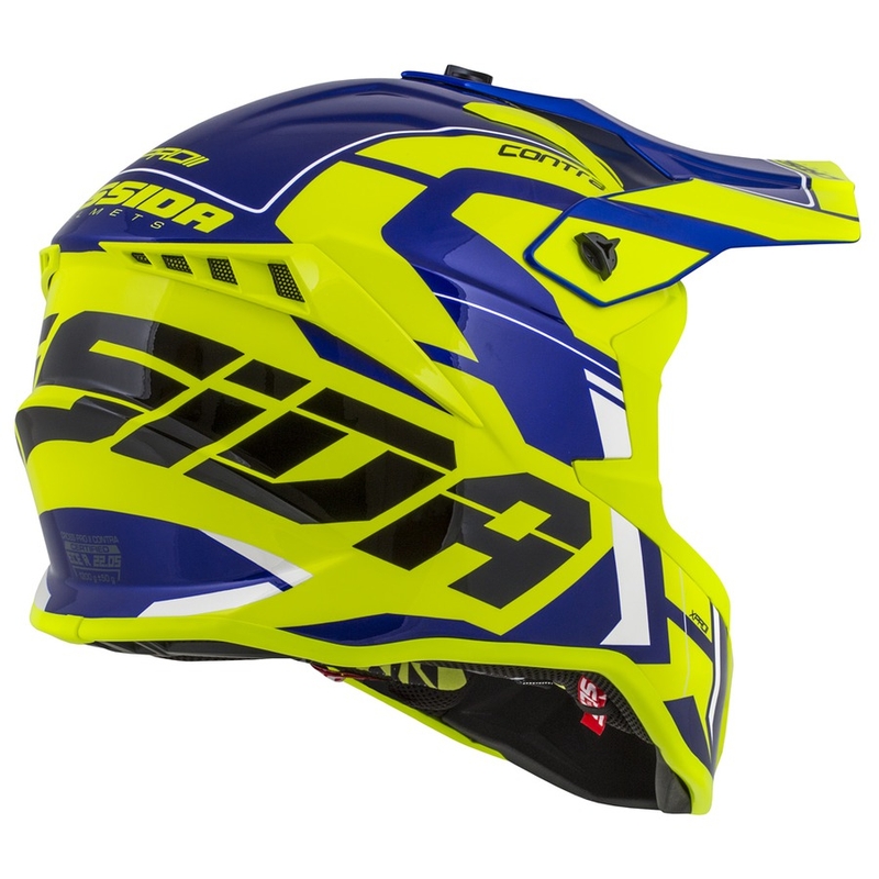 Motokros čelada Cassida Cross Pro II Contra fluo rumeno-modro-bela