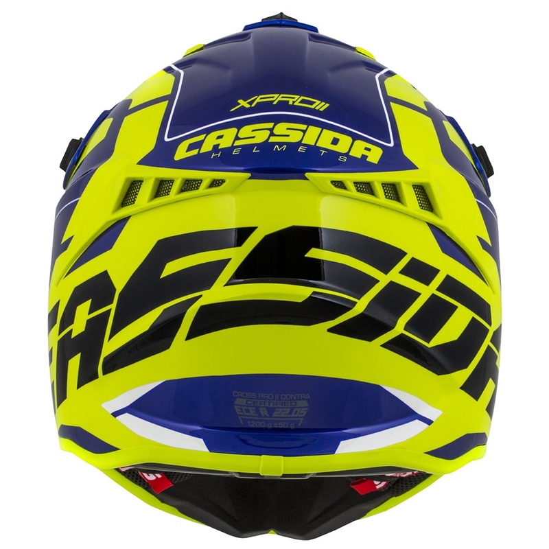 Motokros čelada Cassida Cross Pro II Contra fluo rumeno-modro-bela