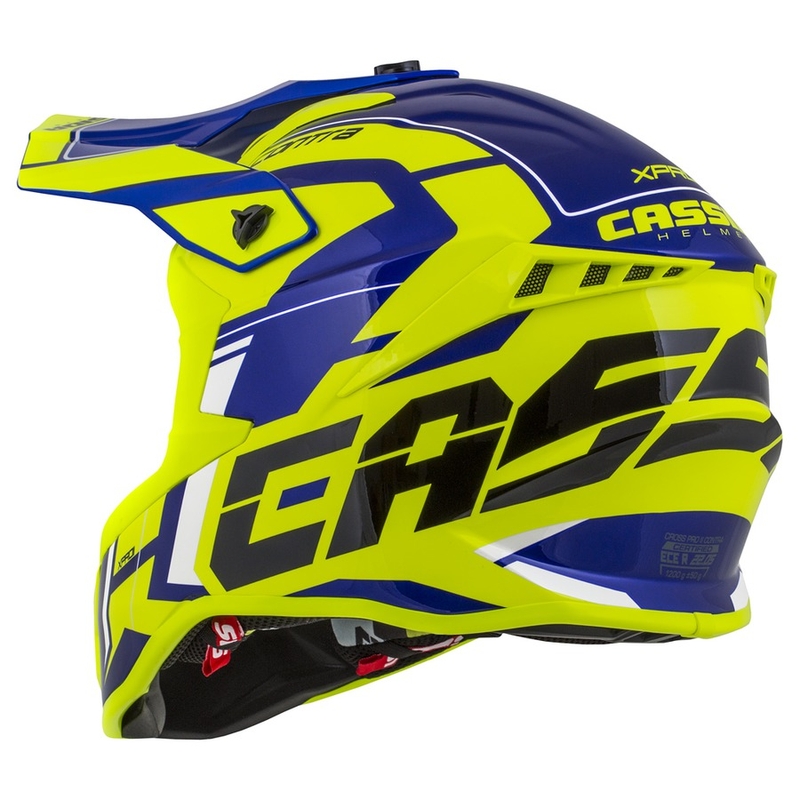 Motokros čelada Cassida Cross Pro II Contra fluo rumeno-modro-bela