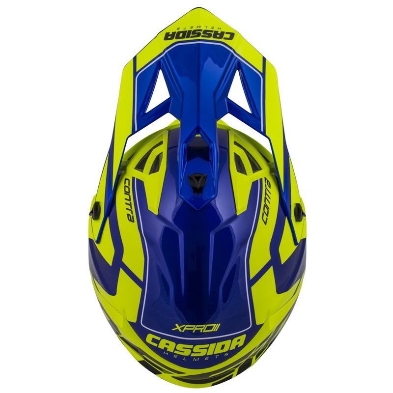 Motokros čelada Cassida Cross Pro II Contra fluo rumeno-modro-bela