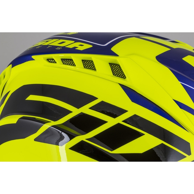 Motokros čelada Cassida Cross Pro II Contra fluo rumeno-modro-bela