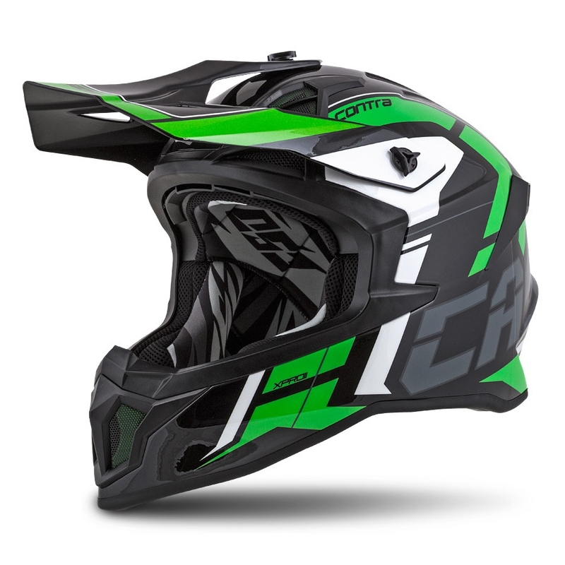 Cassida Cross Pro II Contra Motokros čelada črno-sivo-belo-zelena