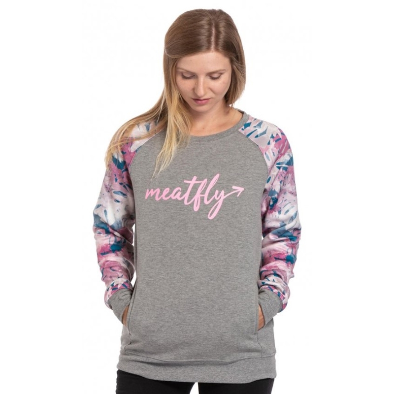 Ženske majice Meatfly Robin Sweatshirt sivo-rožnate barve naprodaj razprodaja