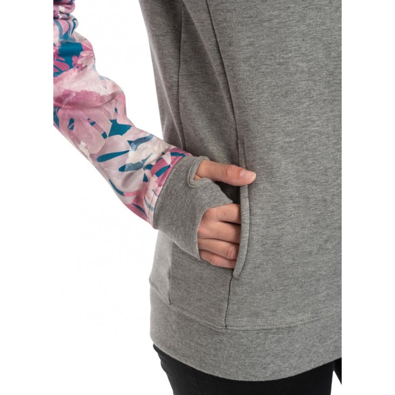 Ženske majice Meatfly Robin Sweatshirt sivo-rožnate barve naprodaj razprodaja