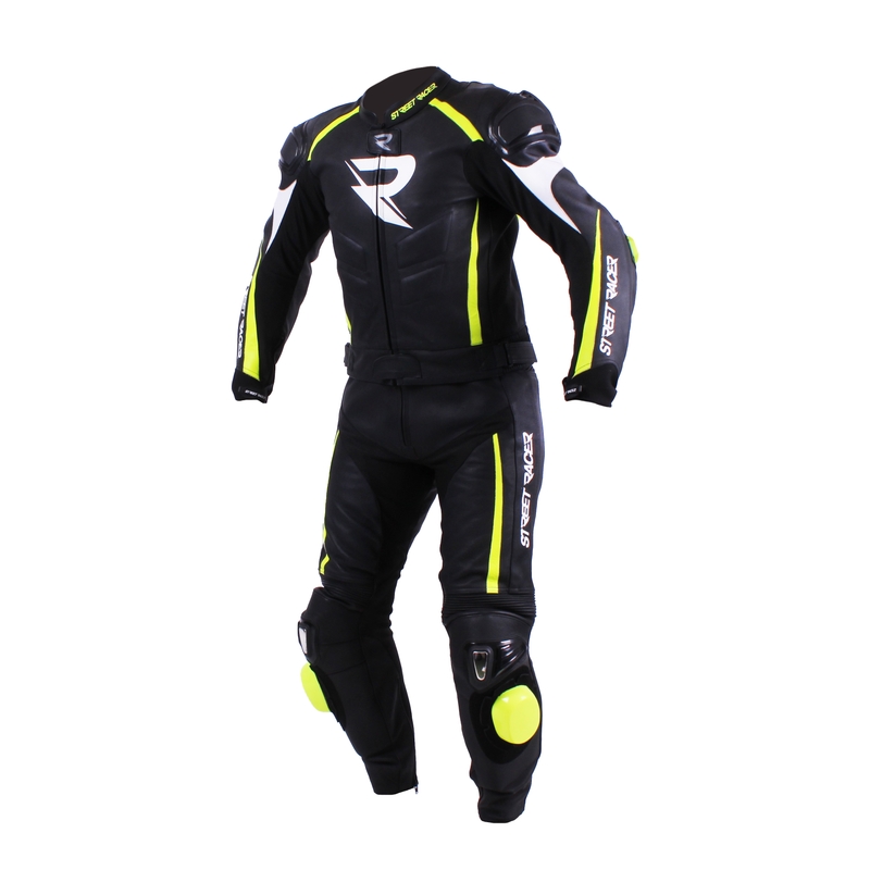 Street Racer Line Moški črno-beli-fluo rumeni motoristični kombinezon razprodaja