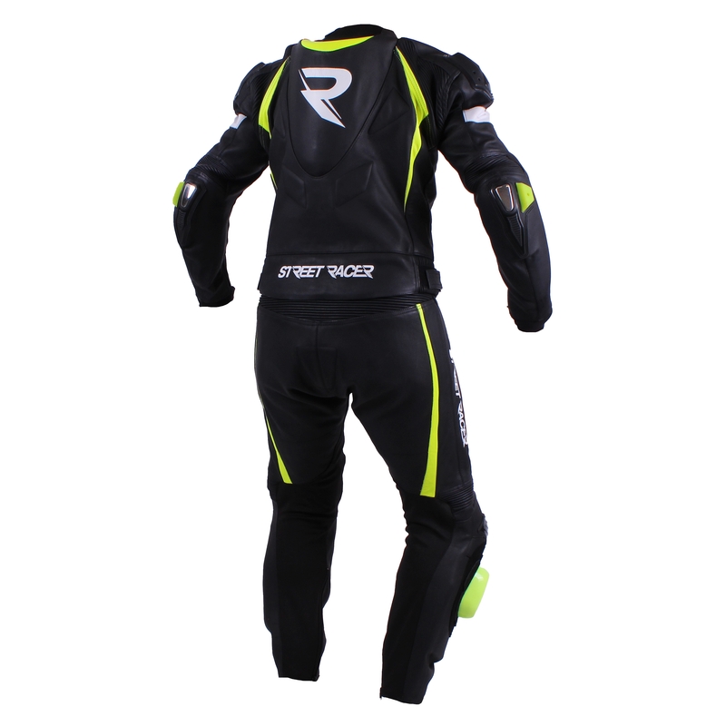 Street Racer Line Moški črno-beli-fluo rumeni motoristični kombinezon razprodaja