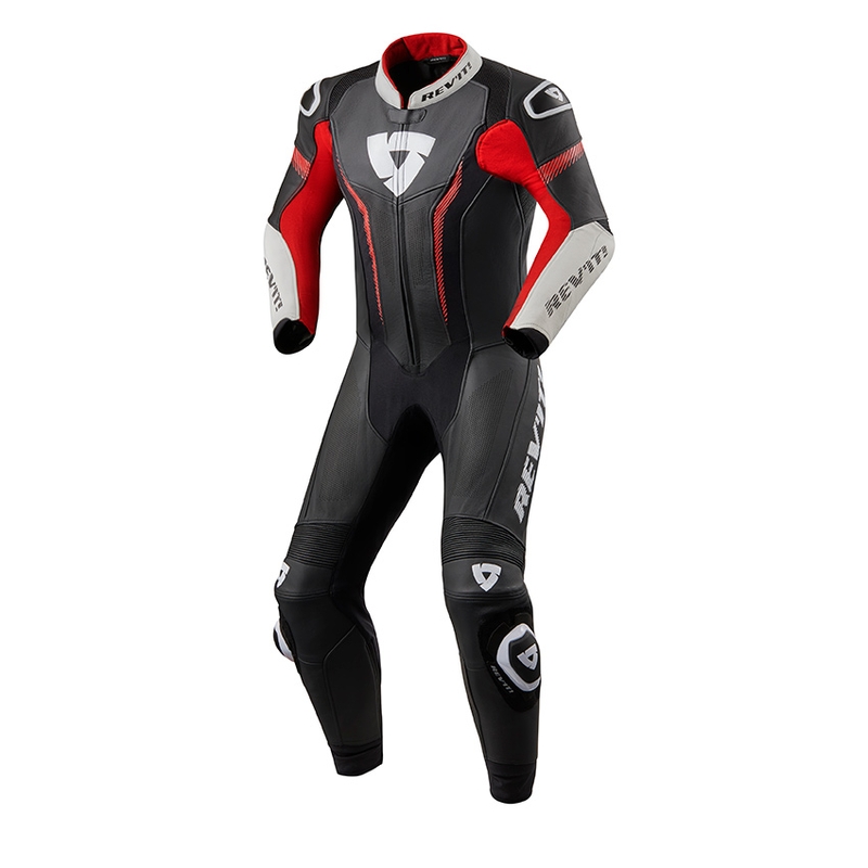 Revit Argon enodelna motoristična obleka črno-neonsko rdeča razprodaja