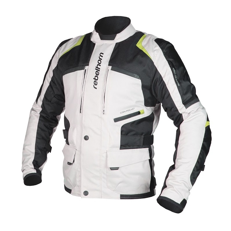 Moto jakna Rebelhorn Hiker sivo-črno-fluo rumena razprodaja