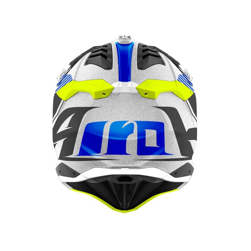 Motokros čelada Airoh Aviator 3.0 Wave 2022 bela-modra-fluo rumena razprodaja