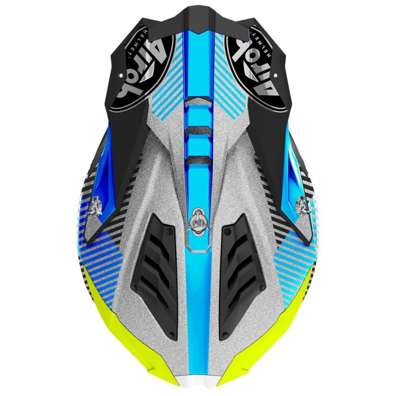 Motokros čelada Airoh Aviator 3.0 Wave 2022 bela-modra-fluo rumena razprodaja