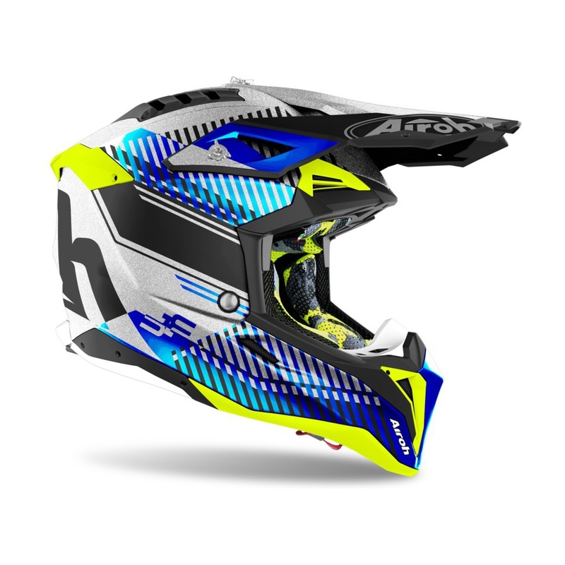 Motokros čelada Airoh Aviator 3.0 Wave 2022 bela-modra-fluo rumena razprodaja