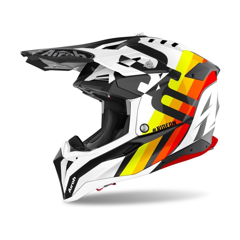 Motokros čelada Airoh Aviator 3.0 Rainbow 2021 bela-rumena-oranžna-rdeča razprodaja