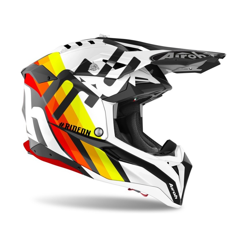 Motokros čelada Airoh Aviator 3.0 Rainbow 2021 bela-rumena-oranžna-rdeča razprodaja