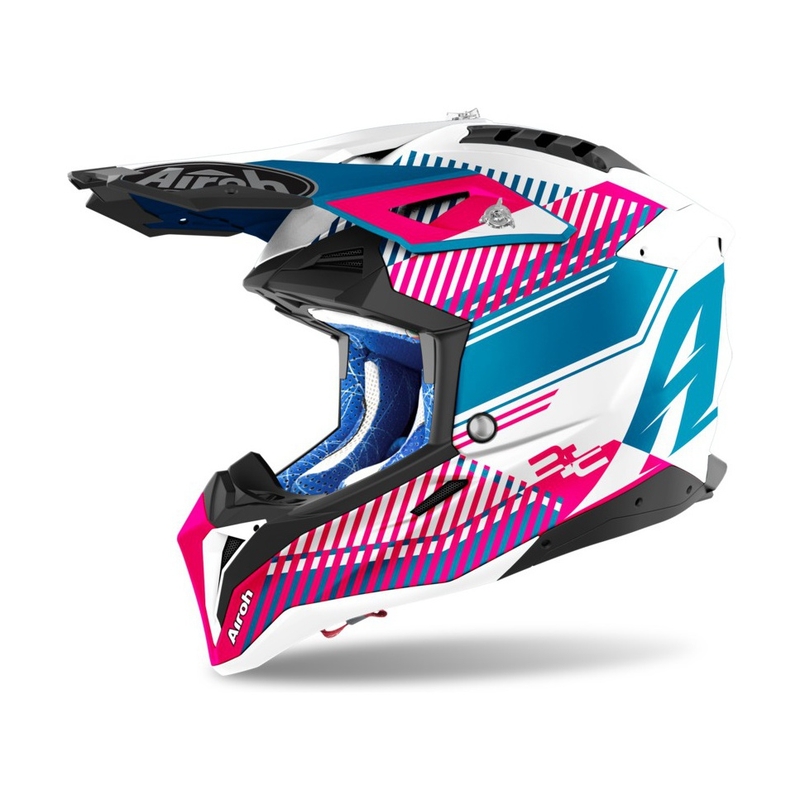 Motokros čelada Airoh Aviator 3.0 Wave 2022 belo-modro-rožnata