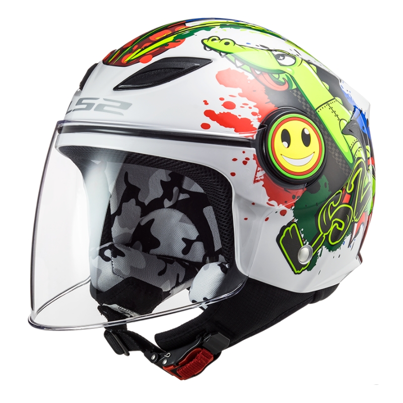 Otroška odprta motoristična čelada LS2 OF602 Funny Croco bela