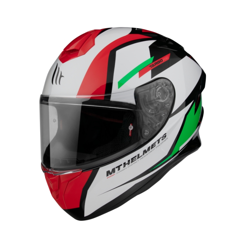 MT FF106 Pro Targo Pro Sound črno-bela-rdeča-zelena integralna motoristična čelada razprodaja