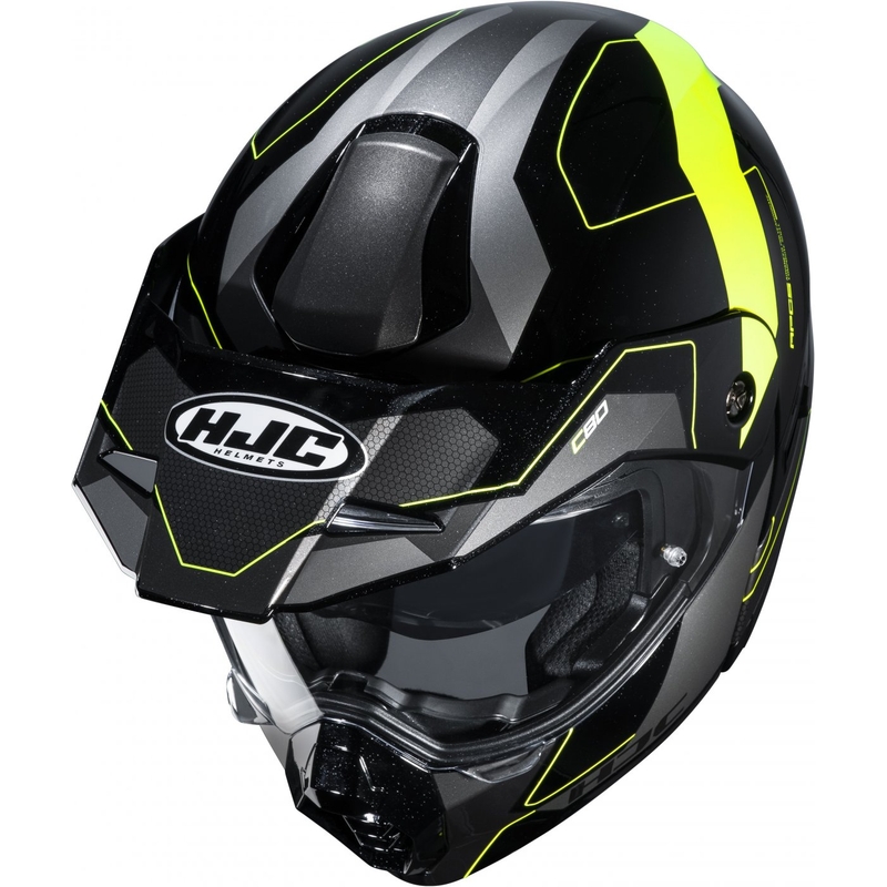 HJC C80 Rox MC4H črno-sivo-fluo rumena prevračalna motoristična čelada