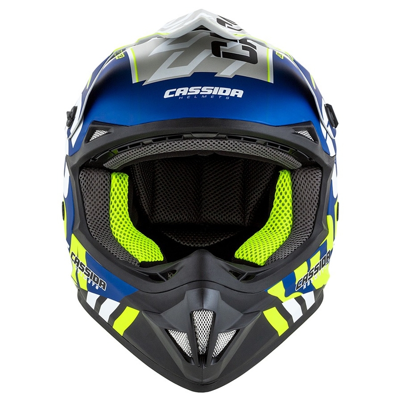 Motokros čelada Cassida Cross Cup Sonic fluo rumeno-modra mat