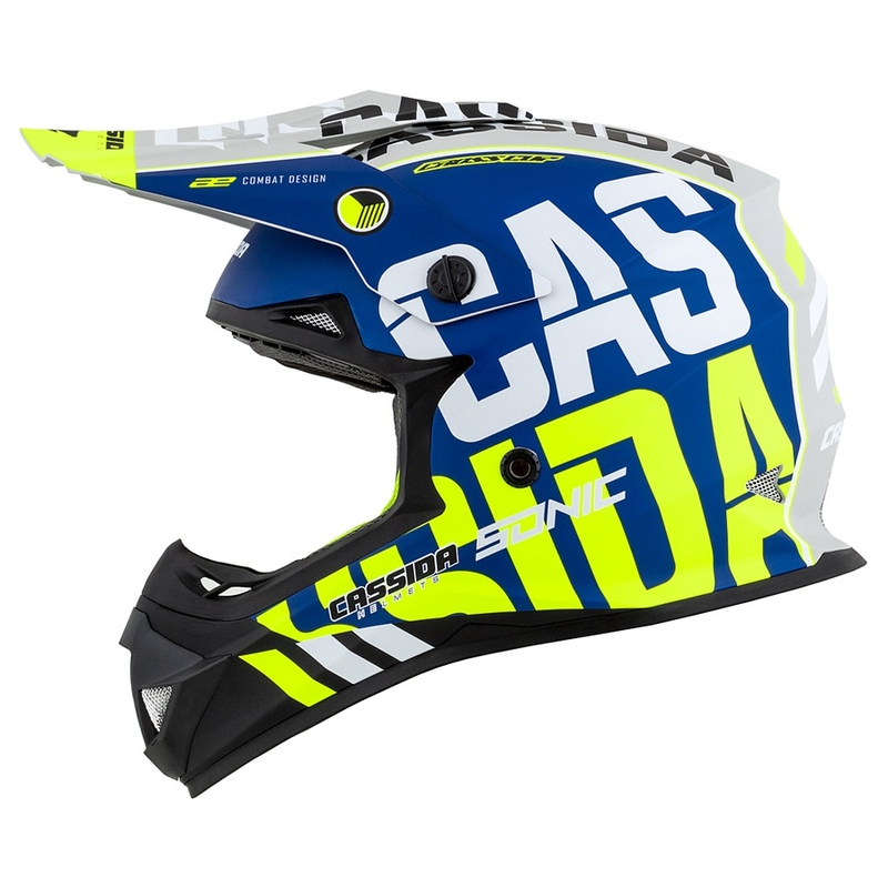 Motokros čelada Cassida Cross Cup Sonic fluo rumeno-modra mat