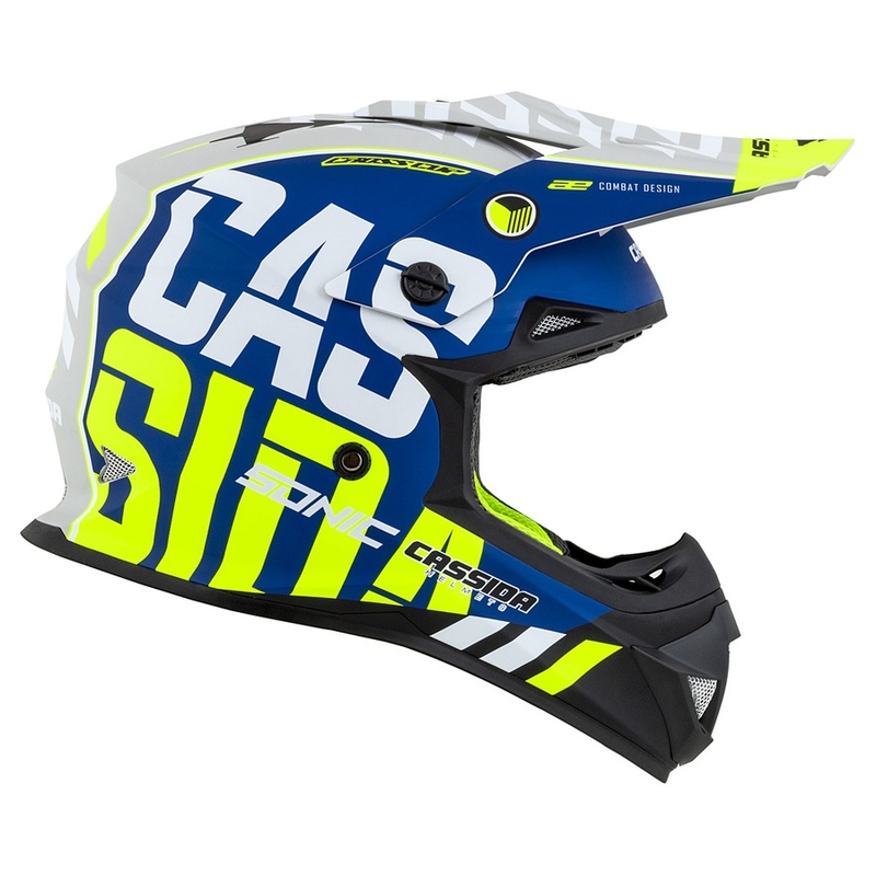 Motokros čelada Cassida Cross Cup Sonic fluo rumeno-modra mat