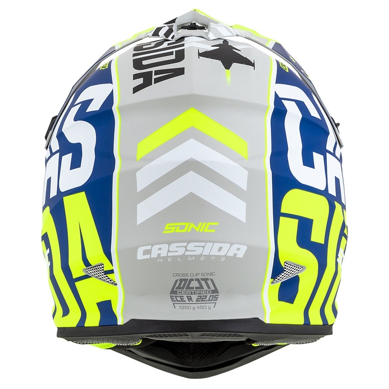 Motokros čelada Cassida Cross Cup Sonic fluo rumeno-modra mat