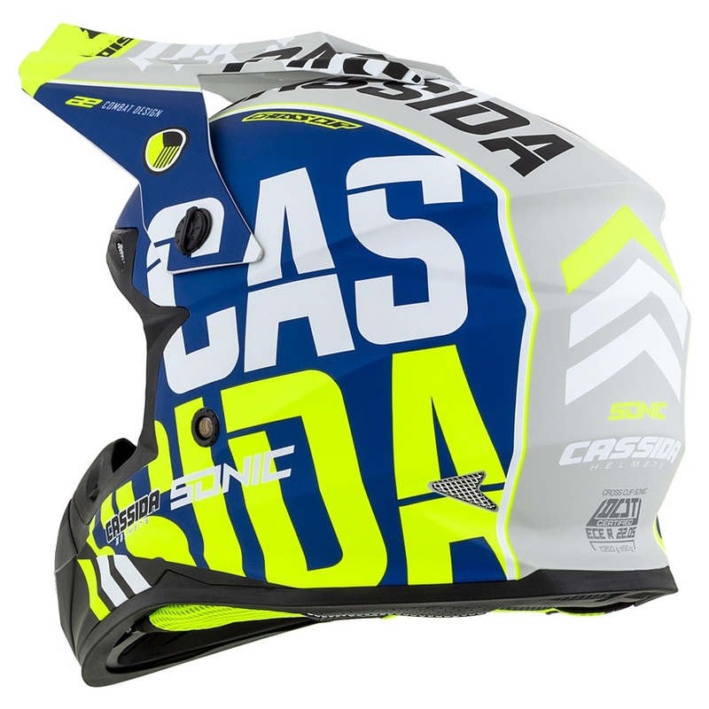 Motokros čelada Cassida Cross Cup Sonic fluo rumeno-modra mat