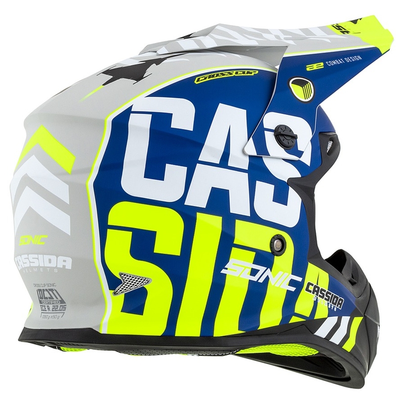 Motokros čelada Cassida Cross Cup Sonic fluo rumeno-modra mat