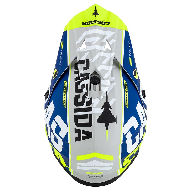 Motokros čelada Cassida Cross Cup Sonic fluo rumeno-modra mat