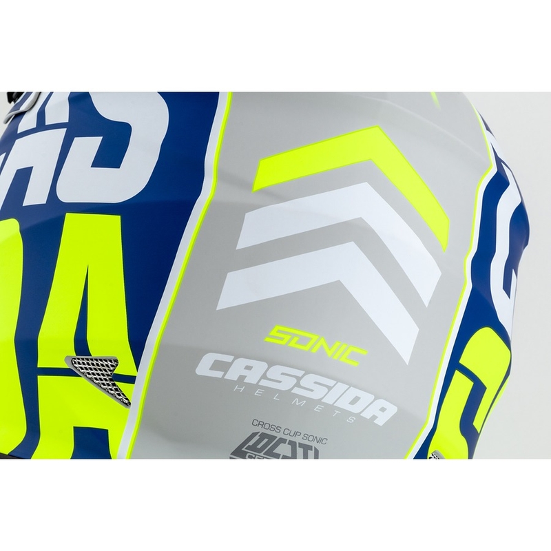 Motokros čelada Cassida Cross Cup Sonic fluo rumeno-modra mat