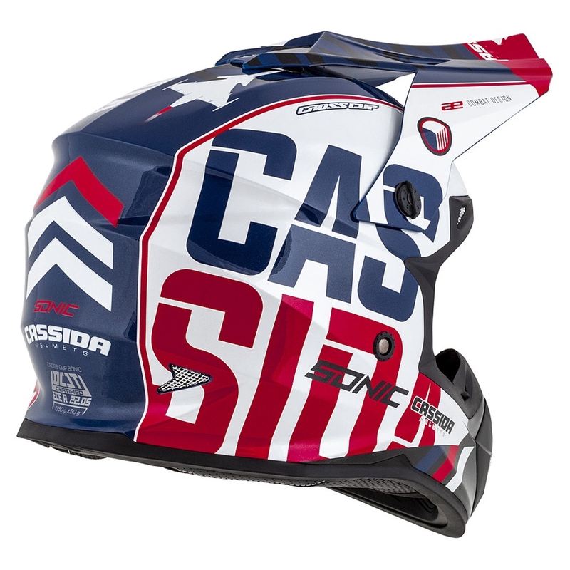 Motokros čelada Cassida Cross Cup Sonic rdeče-modro-bela