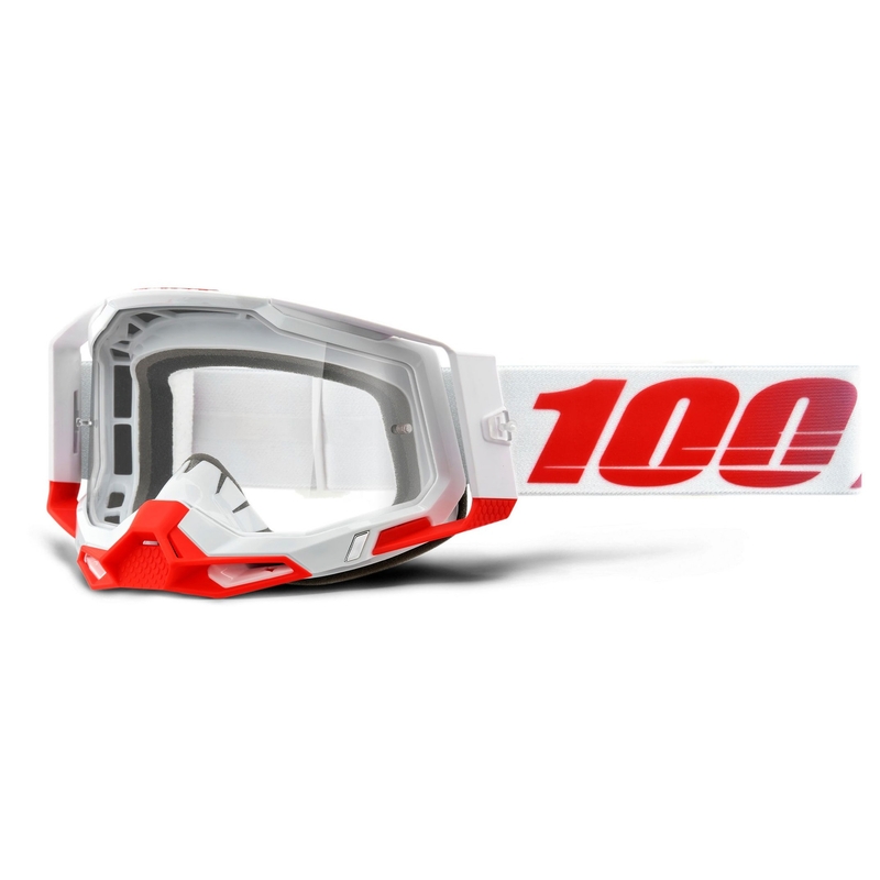 Motokros očala 100% RACECRAFT 2 belo-rdeča (prozoren pleksi)