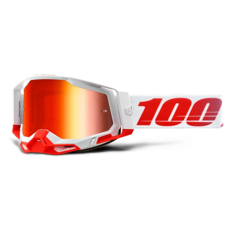 Motokros očala 100% RACECRAFT 2 belo-rdeča (rdeča zrcalna pleksi stekla)