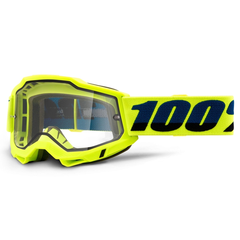 Motokros očala 100% ACCURI 2 fluo rumene barve (dvojni prozorni pleksi)
