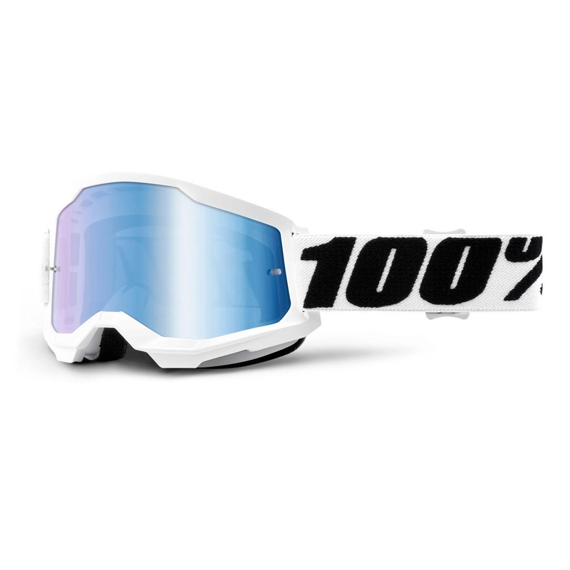 Motokros očala 100% STRATA 2 bela (modra zrcalna stekla)