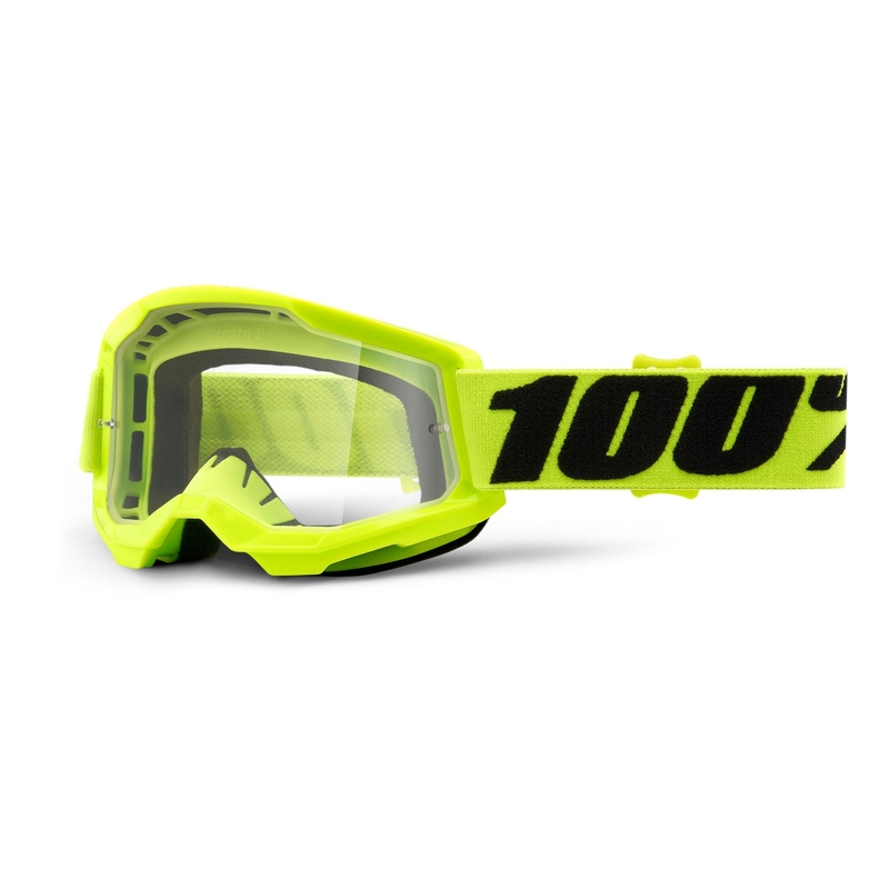 Otroška očala za motokros 100% STRATA 2 fluo rumena (prozoren pleksi)