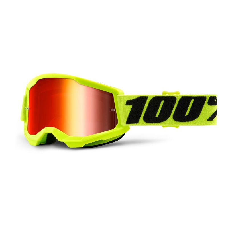 Otroška očala za motokros 100% STRATA 2 fluo rumena (rdeča zrcalna pleksi stekla)