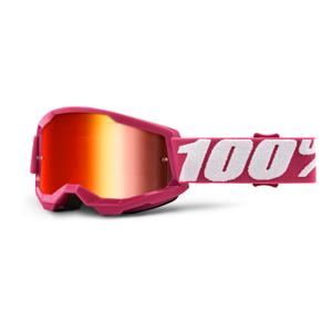 Otroška očala za motokros 100% STRATA 2 roza (rdeča zrcalna pleksi stekla)